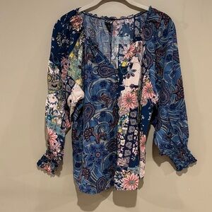 GiGio balloon sleeve patchwork boho top